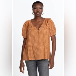 NWT Johnny Was Archer Flare Short Sleeve V-Neck Orange Margo Blouse Sz XS